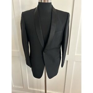 VTG 50s Dinner Jacket Mens Black Satin Shawl Lapel Tuxedo Coat USA Sakowitz 40
